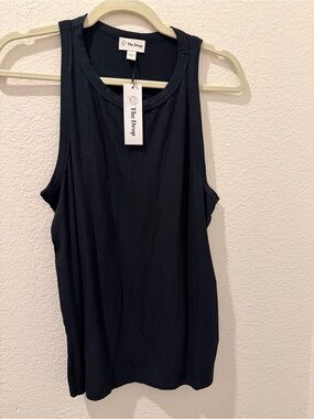 The Drop Women's Black Ribbed Scoop Neck Tank Valerie Size L
